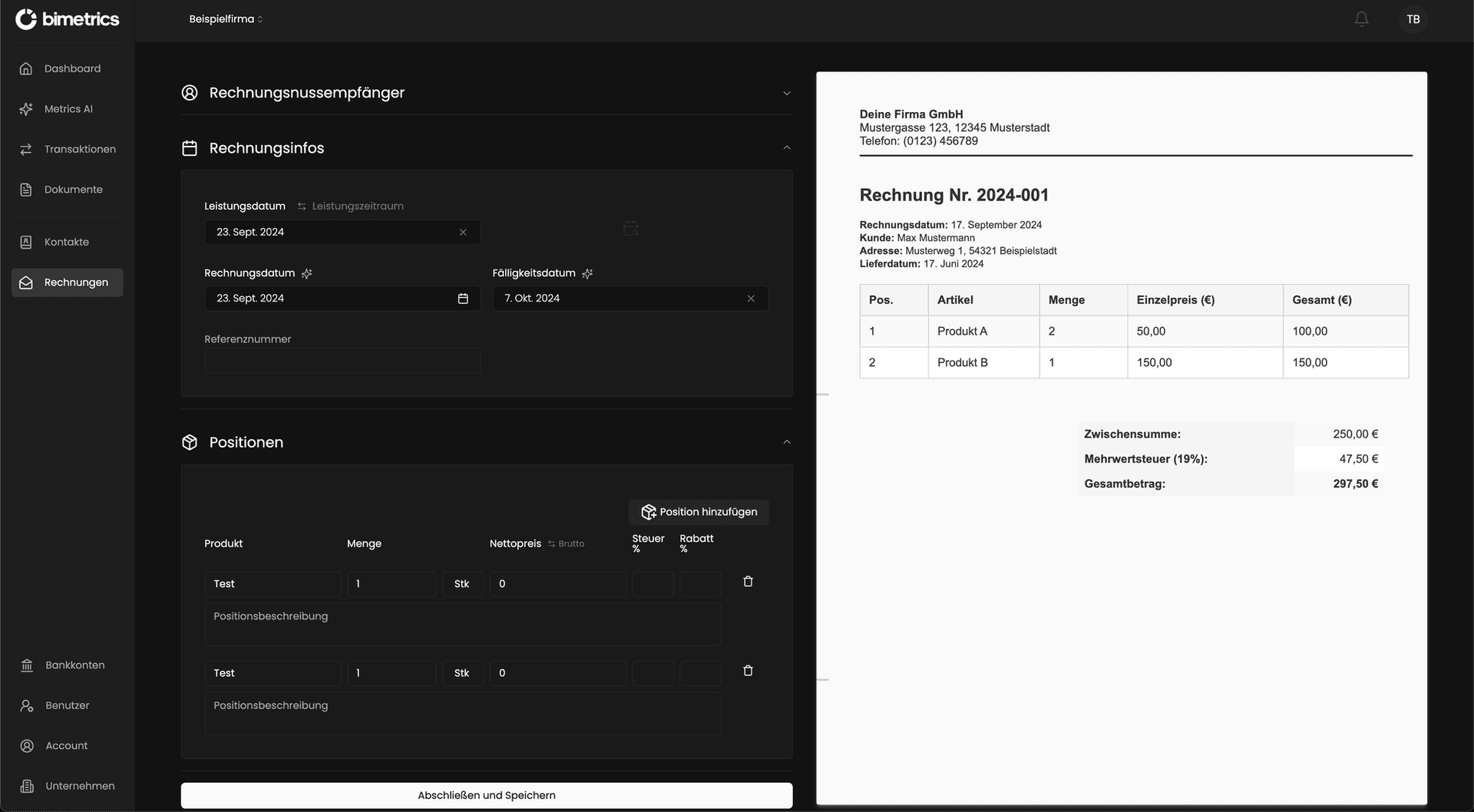 bimetrics E-Rechnung Software — E-Rechnungen verarbeiten und erstellen