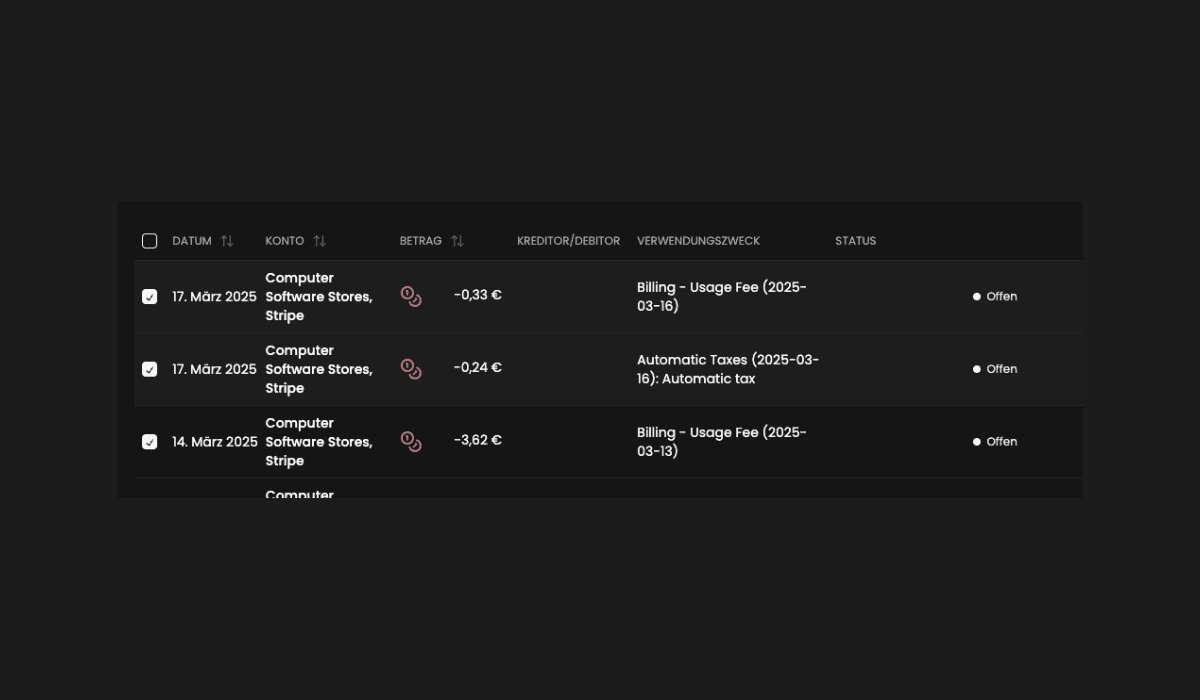 Automatische Stripe-Gebührenverwaltung in bimetrics